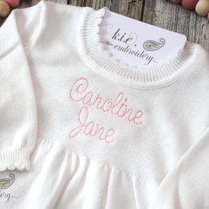 Monogrammed Knit Scalloped Neck Baby Gown: Embroidered Newborn Coming Home Outfit