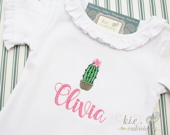 Embroidered Monogrammed Baby Girl Bodysuit/ Embroidered Cactus/ Baby Gown / Baby Gift / Monogram Baby / Baby Shower Gift / Baby Personalized