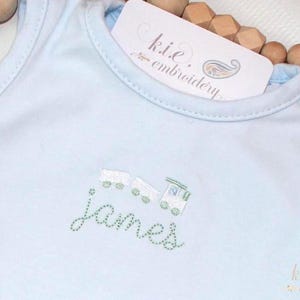Embroidered, Monogrammed Baby Boy Blue Bubble / Train / Summer / Personalized / Shower Gift