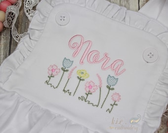 Girls&#39; Embroidered Monogrammed Sunsuit / Ruffle Sunsuit / Baby Girls&#39; Sunsuit / Monogrammed / Baby Girl Monogram / Girls&#39; Sun Bubble