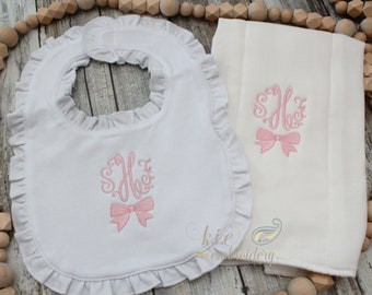 Embroidered Monogrammed Bib / Burp Cloth / Baby Girl Bib / Personalized Baby / Baby Shower Gift