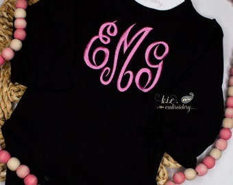 Monogrammed Embroidered Baby Girl Bodysuit / Long Sleeve Bodysuit / Gown / Girls Long Sleeve Shirt / Personalized / Pink and Black