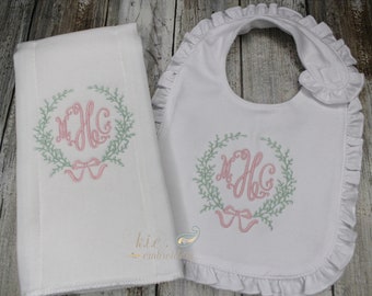 Embroidered Monogrammed Burp Cloth / Sold Separately / Bib / Baby Girl Shower Gift / Personalized Baby Gift / Baby Coming Home / Newborn