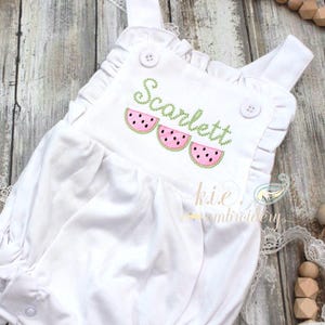 Embroidered Watermelon Sunsuit: Girls' Ruffle Bubble, Monogrammed Cotton