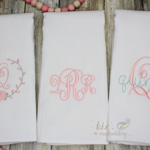 Monogrammed Embroidered Burp Cloth Set / Baby Shower Gift / Baby Monogram / Baby Coming Home / Baby Personalized / Newborn Monogram image 2