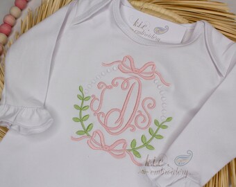 Baby Girl Ruffle Sleeve Embroidered Gown / Monogrammed Baby Gown / Baby Girl Coming Home / Baby Shower Gift / Bib / Personalized / Bodysuit