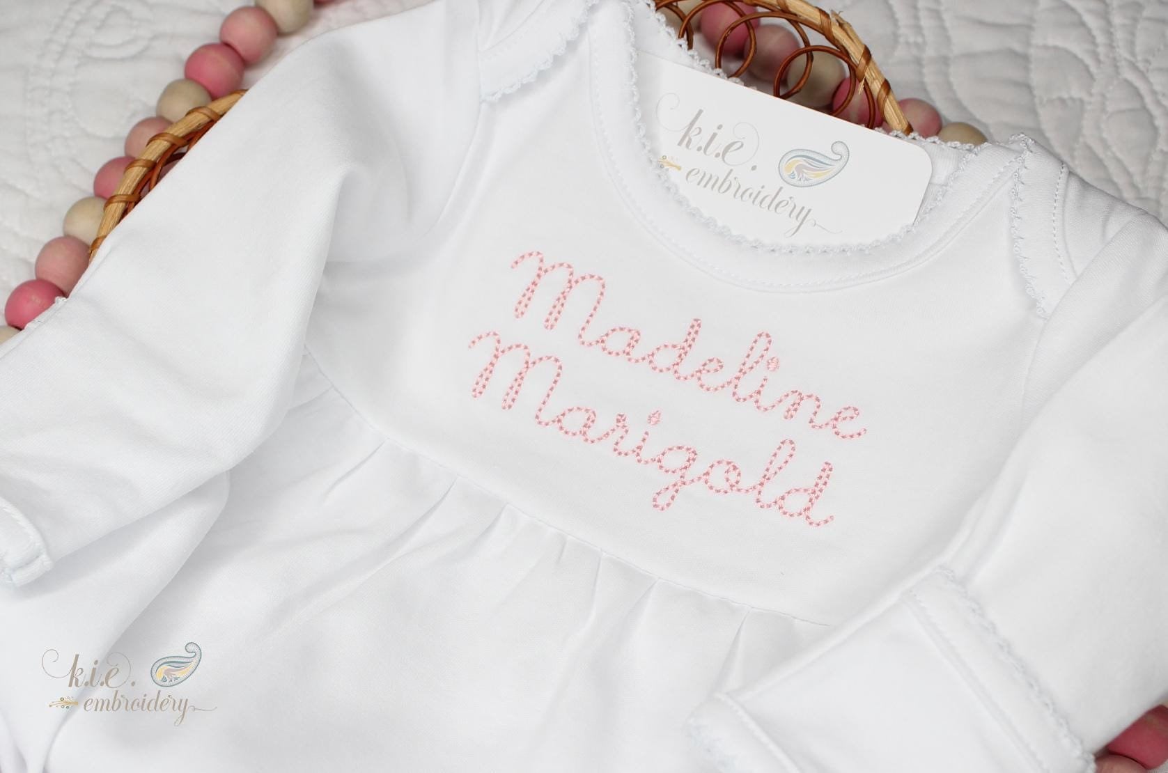 Picot Trimmed Monogrammed Baby Gown / Embroidered / Baby Coming Home / Baby Shower Gift / Newborn / Infant / Personalized