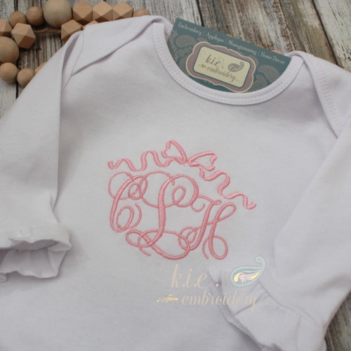 Monogrammed Embroidered Baby Girl Ruffle Sleeve Gown / Etsy