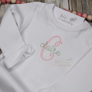 Embroidered Monogrammed Baby Girl/ Monogrammed Girls Shirt / Baby Coming Home / Baby Shower Gift / Gown / Bib/ Newborn Gown / Personalized
