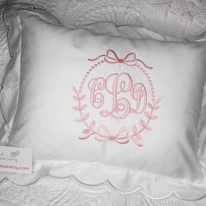 Monogrammed Baby Pillow Sham: White Scalloped Edge, Embroidered Nursery Decor