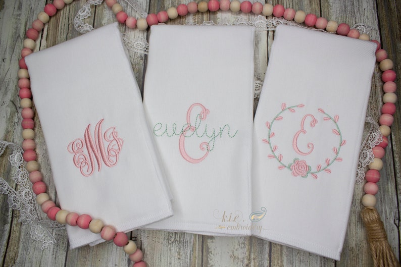 Monogrammed Embroidered Burp Cloth Set / Baby Shower Gift / Baby Monogram / Baby Coming Home / Baby Personalized / Newborn Monogram image 1