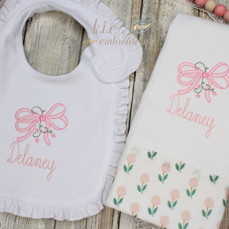 Baby Girl Bib & Burp Set - Pink Jacquard Bows main image 1