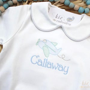 Embroidered, Monogrammed Baby Boy Bubble / Summer / Personalized / Shower Gift / Plane / Birthday