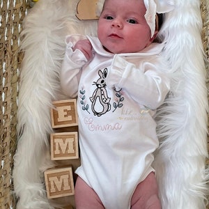 Monogrammed Baby Bunny Bodysuit  / Monogrammed Baby Gown / Monogram Baby Bib / Baby Monogram Easter / Baby Girl Monogrammed Clothing