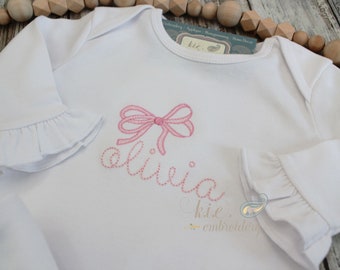 Monogrammed Embroidered Baby Girl Gown / Bodysuit / Newborn Coming Home / Shower Gift / Baby Personalized / Bow /  Shirt