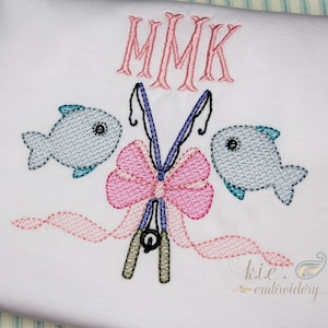 Embroidered Monogrammed Baby Bubble: Fish & Fishing Poles, Angel Sleeve