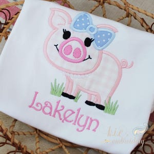 Personalized Applique Pink Pig Shirt: Embroidered Farm Animal Birthday