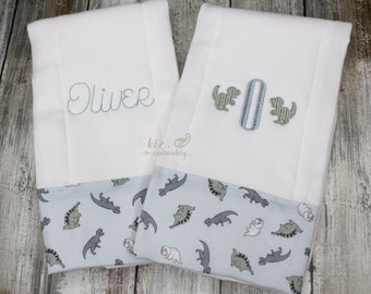 Monogrammed Embroidered Burp Cloths  / Embroidered Burp Cloths / Baby Boy or Girl Dinosaur Burp Cloths / Embroidered Burp Cloth / Baby Gift