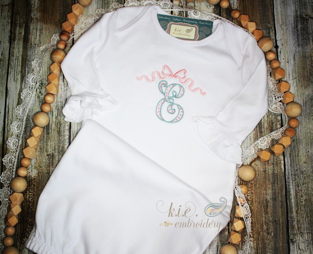 Monogrammed Ruffle Sleeve Baby Girl Gown / Embroidery / Coming Etsy