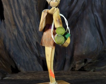 Japanese Bamboo doll - Lucky Charm Doll - Oriental Doll - Kokeshi Doll Vintage - Perfect Vintage gift - 16cm / 6.3&quot; Tall