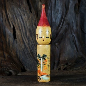 Vintage Kokeshi Doll By Shido Shozan (1980s) -  Collectible Creative Hand-made Kokeshi - 21.5 cm / 8.5&quot;Tall