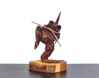 Vintage Hand Carved Wooden Frog Figurine - Antique Japanese Folk Craft - Home décor - 17cm / 6.7&quot;