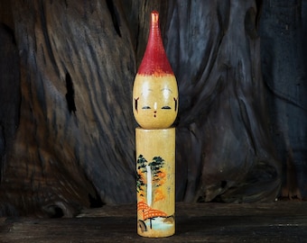Vintage Kokeshi Doll By Shido Shozan (1980s) - Collectible Hand-made Kokeshi - 21.5 cm / 8.5"Tall