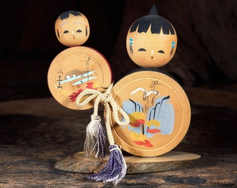 Vintage Kokeshi Dolls - Figurine miniature japonaise - Poupée orientale porte-bonheur - Décoration asiatique - Poupée d'art japonais