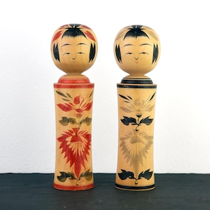 Ensemble vintage de poupées Naruko Kokeshi signées par le maître - Poupées d&#39;art de collection - Décoration japonaise - 5,5 cm/2 po