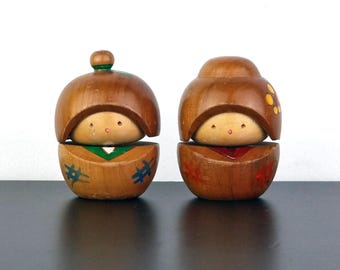 ヴィンテージ ペア 日本の伝統木製こけし サイン入り、24.5 cm - Etsy 日本
