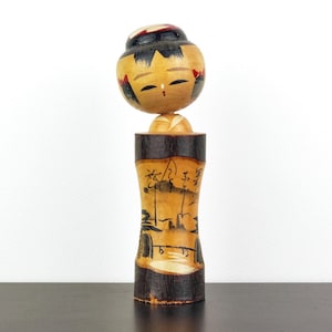Poupée Kokeshi vintage (années 1970) - Figurine japonaise en bois de Bobblehead peinte à la main - Poupée artistique de collection - 16 cm / 6&quot;