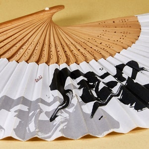 Vintage Japanese Folding Fan - Decorative Vintage Hand Fan - Made of Bamboo and Paper -Black Hieroglyphs - Japanese Calligraphy -Vintage Fan