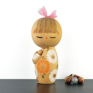 Kokeshi Doll by Japanese Artist Ryoka Aoki - Creative Sosaku Kokeshi - Lucky Charm Oriental Doll - Japanese Wooden Doll - 14cm / 5.5&quot; Tall