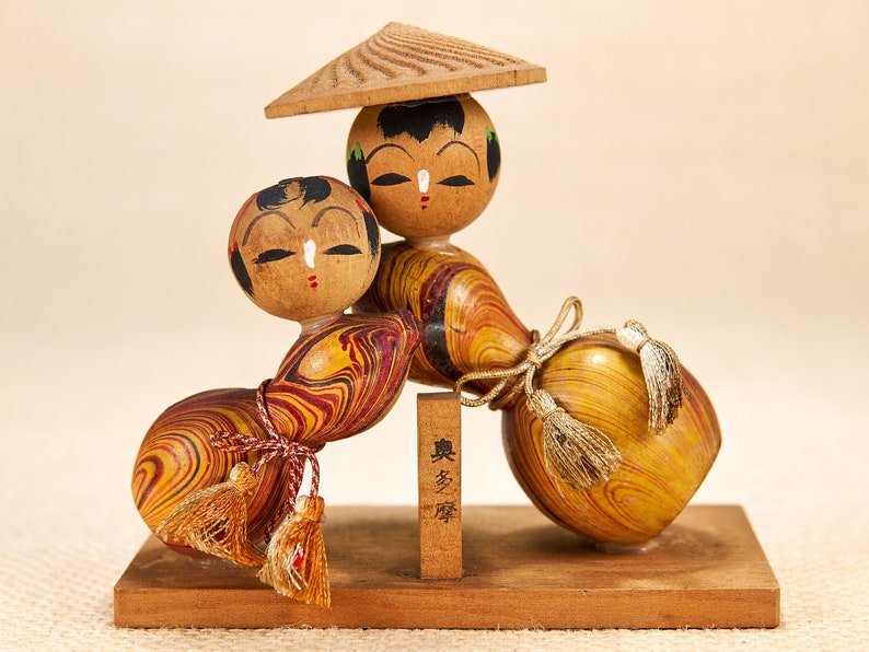 Kokeshi Doll Vintage on a Wooden Stand Japanese Wooden Toy Etsy