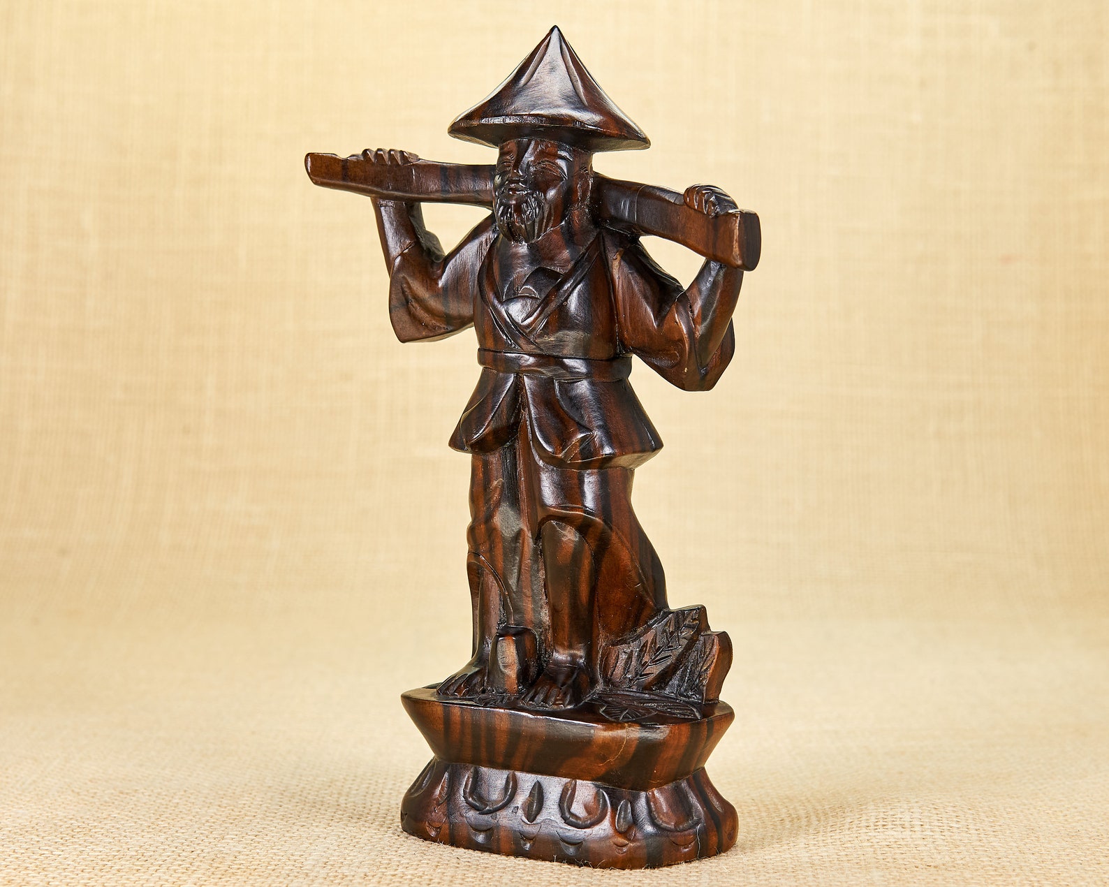 Japanese Vintage Wood Carved Figurine of Farmer Oriental Etsy UK