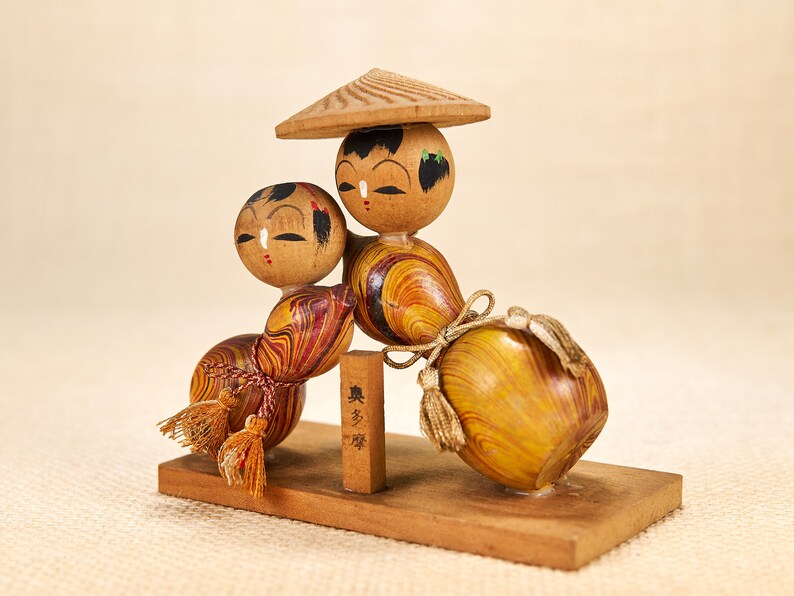 Kokeshi Doll Vintage on a Wooden Stand Japanese Wooden Toy Etsy