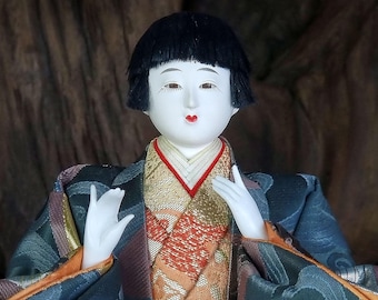 Vintage Japanese Hina Doll - Brocade Kimono, Hinamatsuri Festival Decor - Oriental Lucky Charm - 15cm/6&quot;Tall