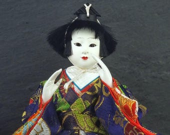 Vintage Japanese Hina Doll - Collectible Kimono Fabric Art Doll - Japan Home Décor - 14cm
