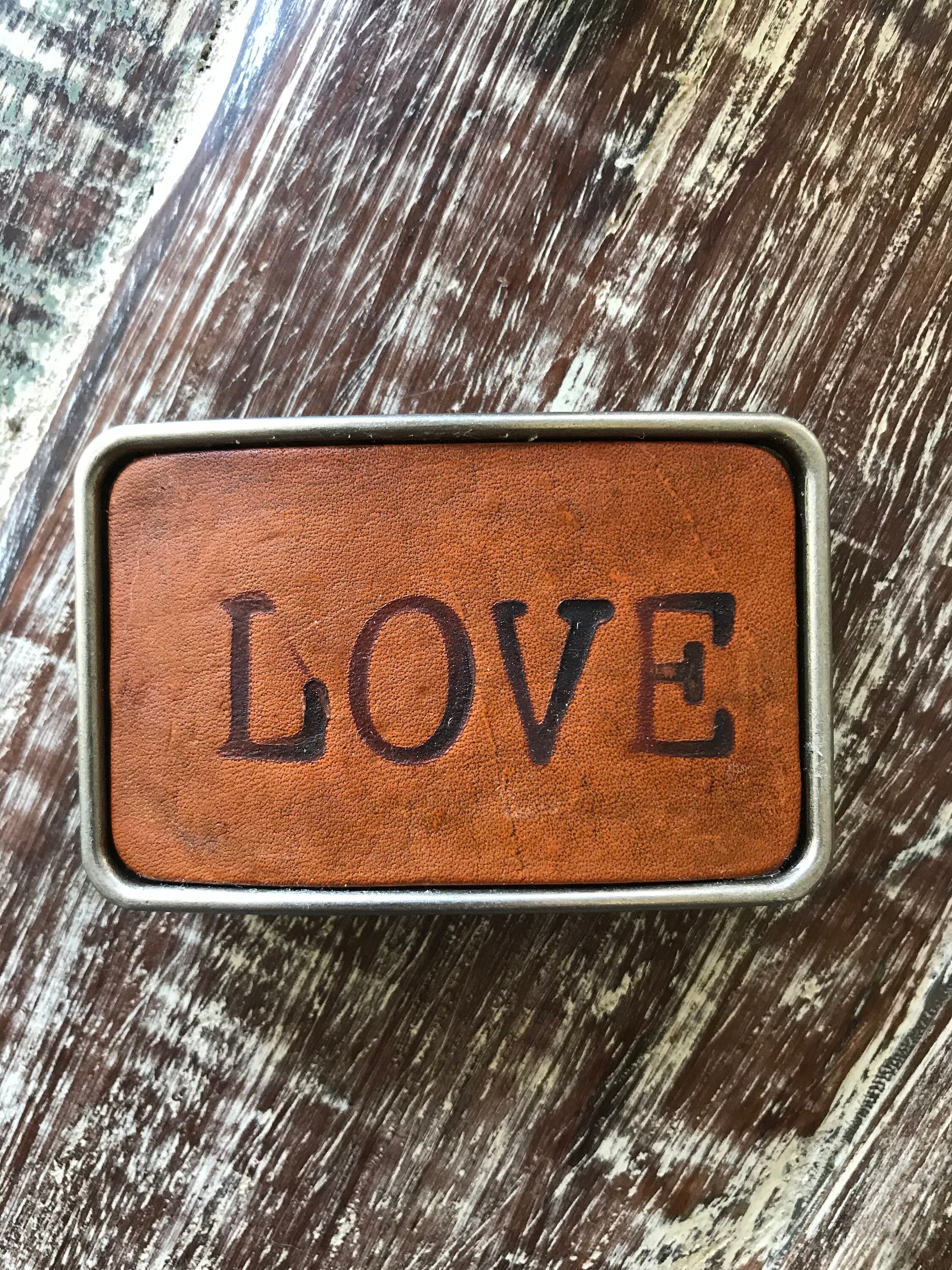 Handmade Dark Brown Leather Belt Buckle LOVE - Great Gift  display picture 3