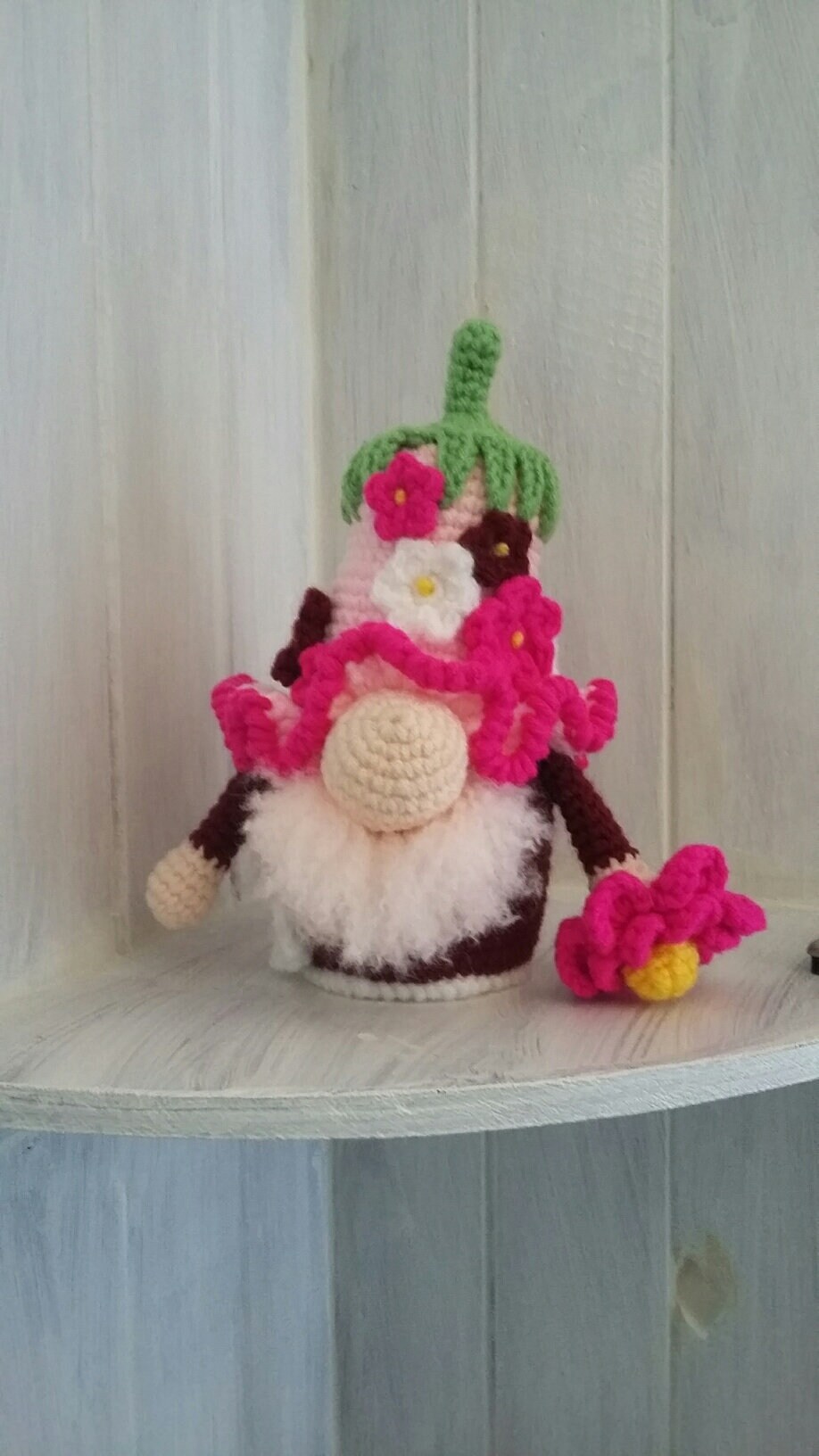 Gnome de Fleurs, Printemps, Été, Décoration Maison, Gnome Fleurs Au Crochet Rose