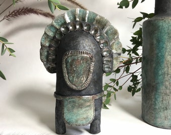 Frau Keramik Figur / OOAK Raku Skulptur