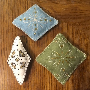 Hand Beaded and Embroidered Geometric Felt Ornaments