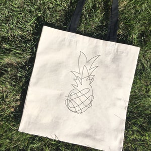 Hand Embroidered Pineapple Logo Tote Bag
