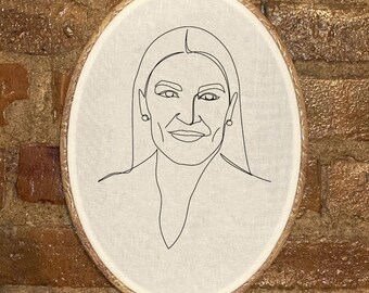 Alexandria Ocasio-Cortez  Hand Embroidered Wall Hanging