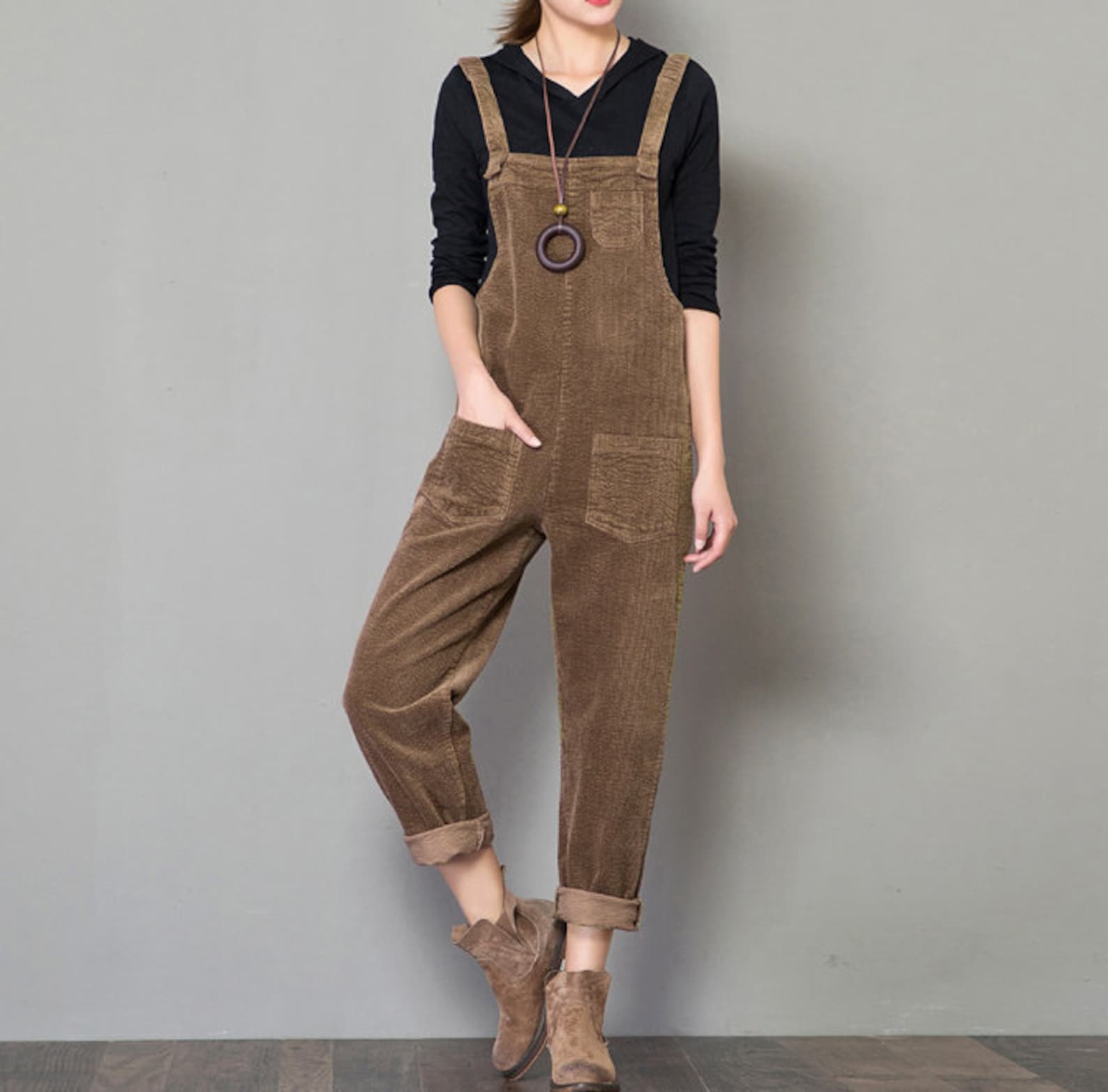 Women Brown Corduroy Overalls Leisure Jumpsuits LY0002 Etsy