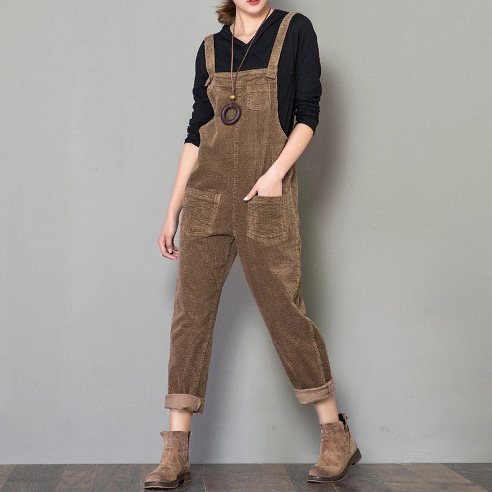 Women Brown Corduroy Overalls Leisure Jumpsuits LY0002 | Etsy