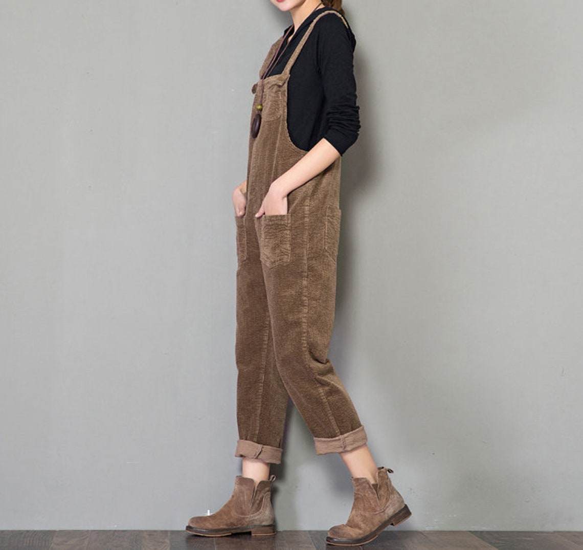 Women Brown Corduroy Overalls Leisure Jumpsuits LY0002 Etsy