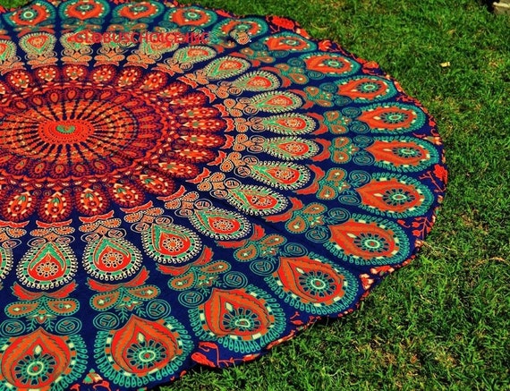 Ombre Mandala Indian Tapestry Wall Hanging Round Bohemian Beach Throw Yoga Mat