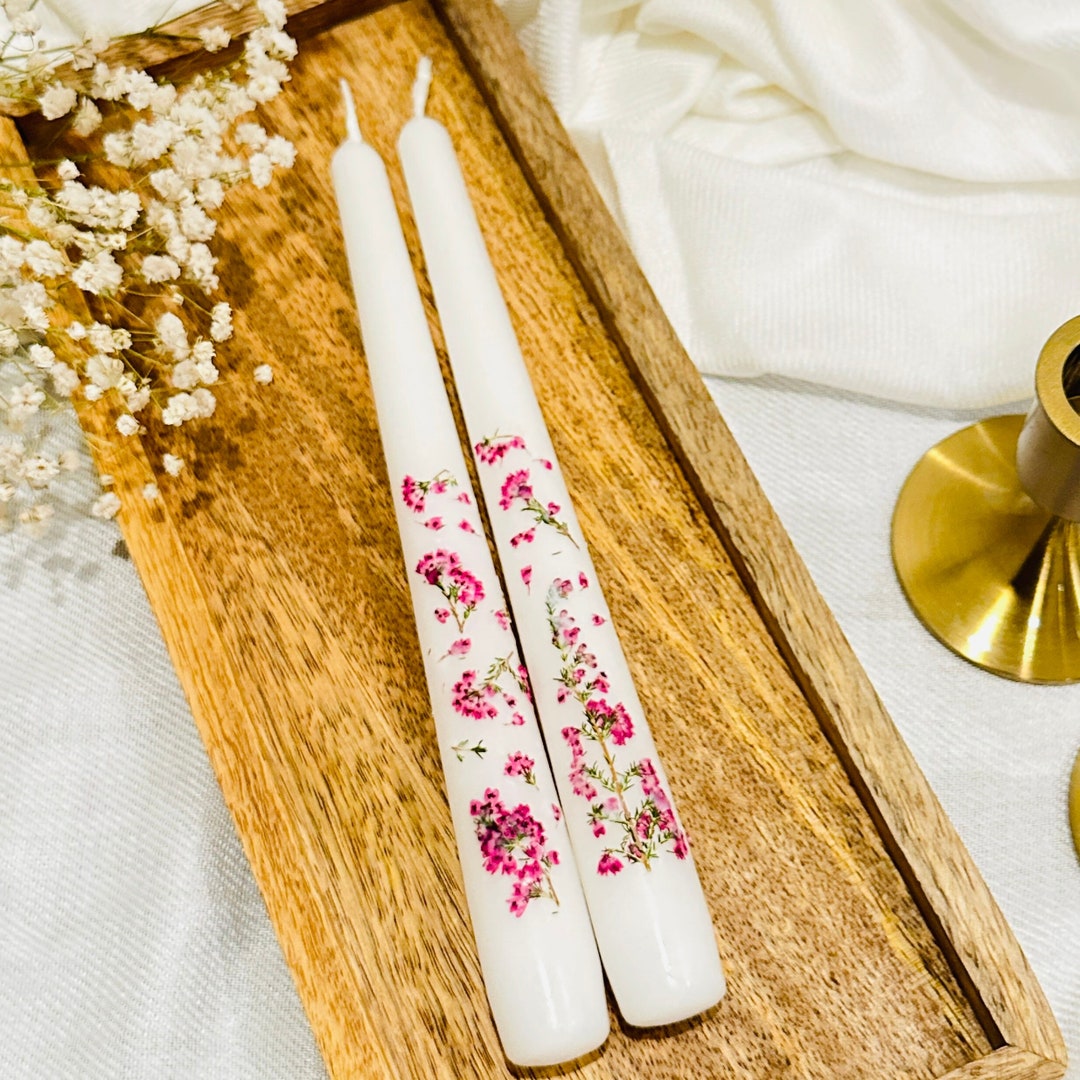 Handmade Pressed Flower Taper Candle Vintage Boho Style Real Etsy