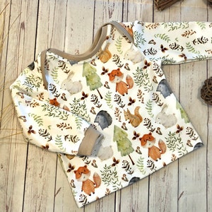 Sweater baby size. 50-92, long-sleeved shirt forest animals, organic jersey, T-shirt autumn fox hedgehog deer, set with trousers possible